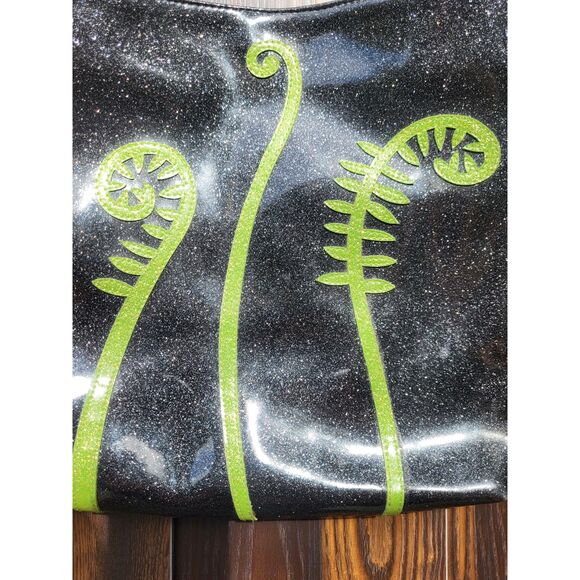 Black and Lime Green Fiddlehead Fern Metallic Glitter Shoulder Bag Glittersweet - Picture 3 of 5